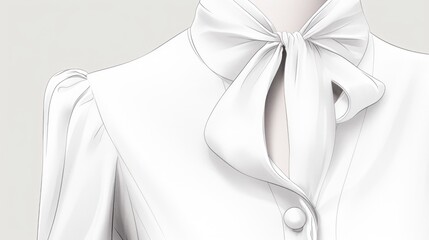 A white shirt with a stylish bow tie displayed on a mannequin. Perfect for fashion enthusiasts or clothing retailers looking for elegant attire options