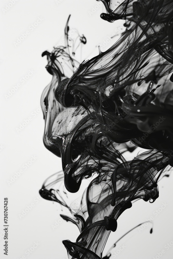 Poster A captivating black and white photo capturing the mesmerizing patterns created by ink dispersing in water. Perfect for various creative projects