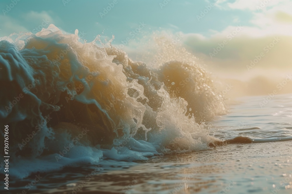 Poster A close-up view of a powerful wave in the ocean. This image captures the beauty and intensity of the ocean's waves.