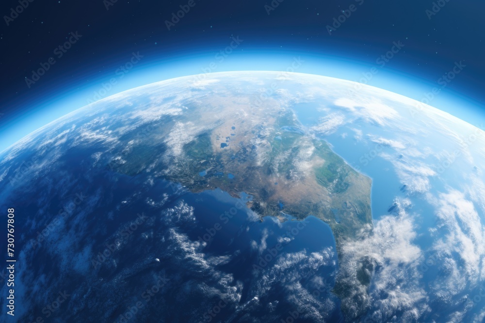 Poster A captivating view of the Earth from space with fluffy white clouds. Perfect for educational purposes or science-related projects