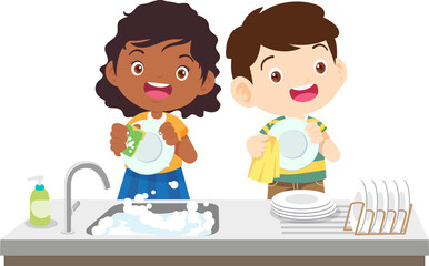 cute people washing dishes