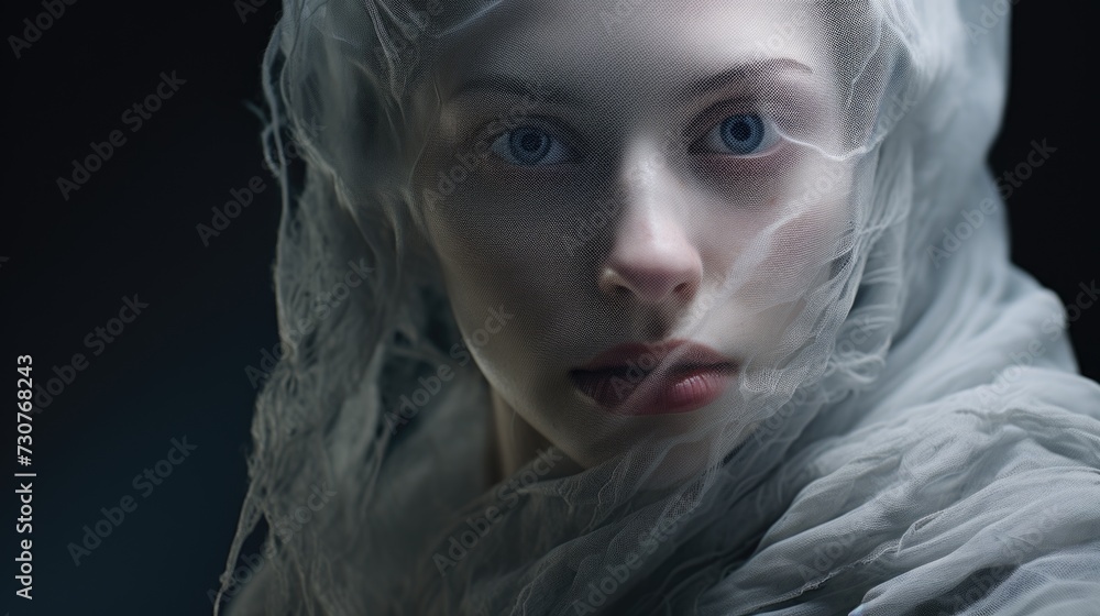 Poster a close-up view of a person wearing a veil. this image can be used for various purposes