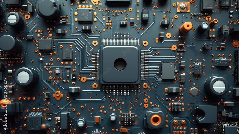 Poster minimalism wallpaper with circuit and other electronics elements. generative ai.