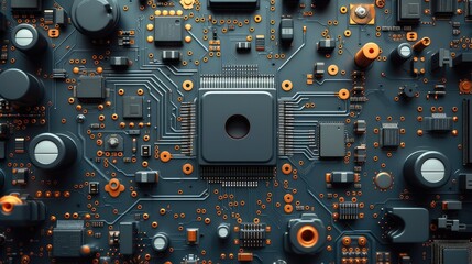 Minimalism wallpaper with circuit and other electronics elements. Generative AI.