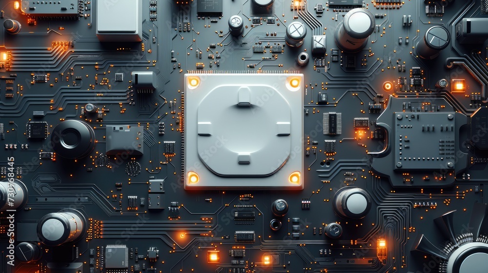 Poster minimalism wallpaper with circuit and other electronics elements. generative ai.