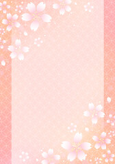 桜の和フレーム　飾り枠　和風背景　和柄　七宝　伝統文様　素材　お花見　入学　卒業　入園　卒園　入社　ひな祭り　ひなまつり　年賀状　新春　さくら柄　縦長