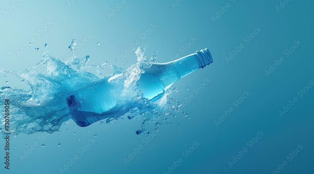 Poster a bottle surrounded by a splash of water captures a dynamic moment frozen in time.