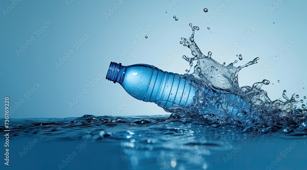 Poster a bottle surrounded by a splash of water captures a dynamic moment frozen in time.
