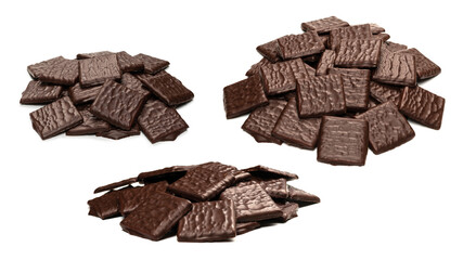 Dark chocolate candies isolated on white background.