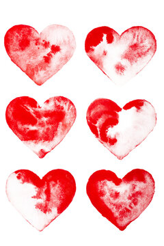 Watercolor hearts isolated on trasparent background.