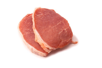 Raw pork pieces isolated on a white background.