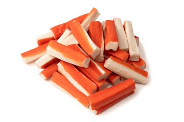 A group of crab sticks isolated on white background.