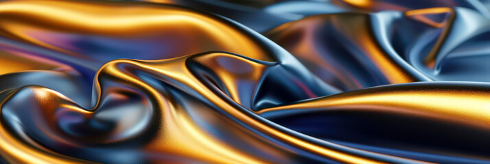 Abstract beautiful silky woven chiffon texture in the colours blue and gold. Satin fabric, soft weave.