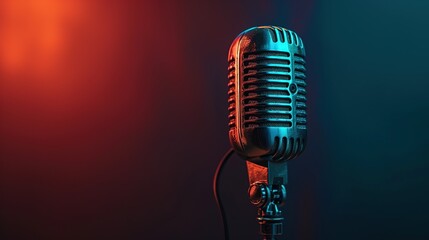 Close-Up vintage microphone in the dark background. Copy space for add text. - obrazy, fototapety, plakaty