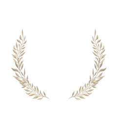 Watercolor drawing of a golden laurel wreath on white background. Hand drawn illustration. abstract bronze leaves. For design. invitations, cards, logo. Luxury