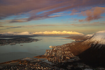 view to the city of Tromso from a hight mountain