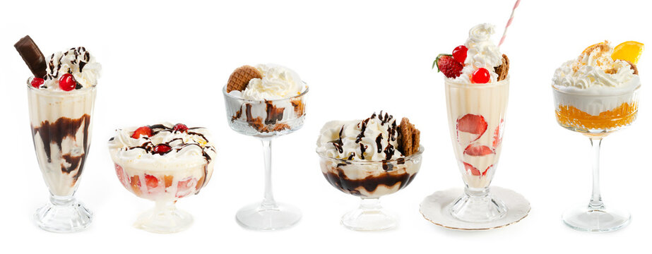 Variety of sweet ice cream and milkshake desserts
