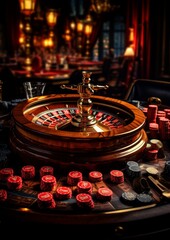 Close-up of roulette in the casino. Gambling. Generative AI.
