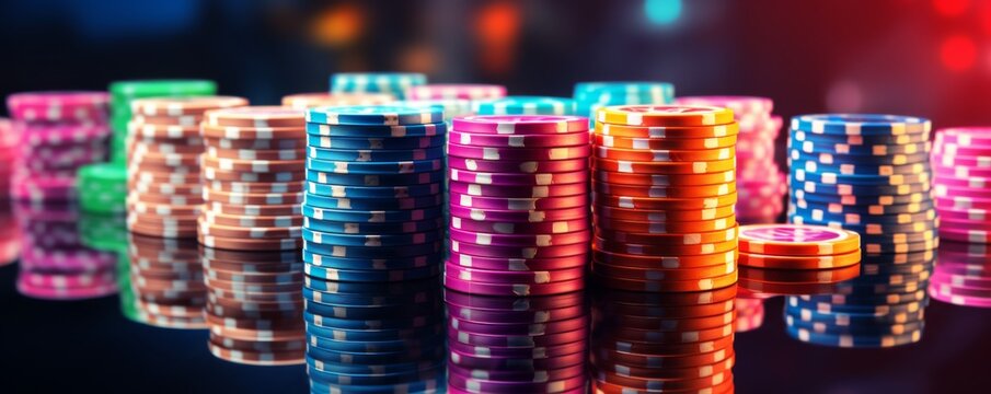 Player chips for the casino on a dark background. Generative AI.