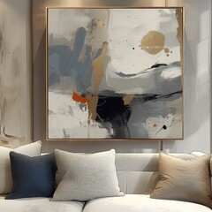 A minimalist canvas art piece that blends neutral colors with a contemporary design for modern home decor., interior of a living room