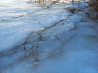 ice texture. icicles. winter. winter weather. stilt and snow. cracks in the ice. frozen water. transparent ice.