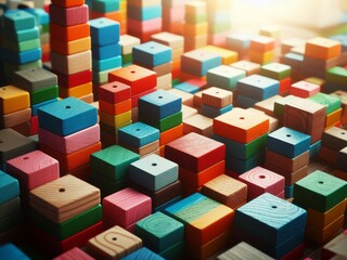 Colorful wooden blocks. Close-up