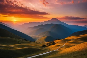 Fotobehang Mountain landscape at sunset golden hour © ProArt Studios