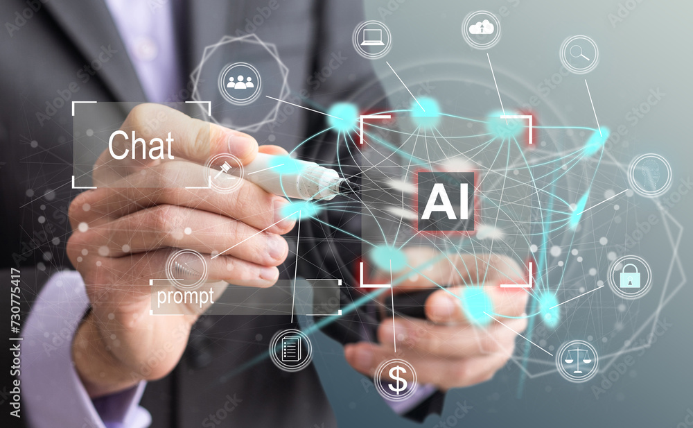 Aufkleber artificial intelligence concept businessman holding ai on computer screen to using for in document m