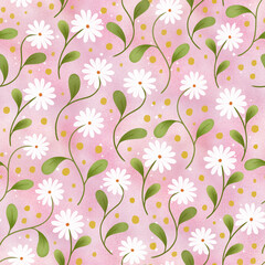 Spring white flowers | Pink seamless repeat pattern design