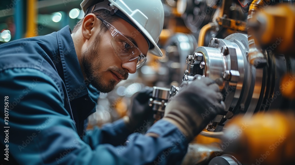 Poster a professional mechanical engineer is repairing equipment in the industrial park to ensure the smoot