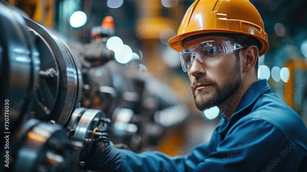 Poster a professional mechanical engineer is repairing equipment in the industrial park to ensure the smoot