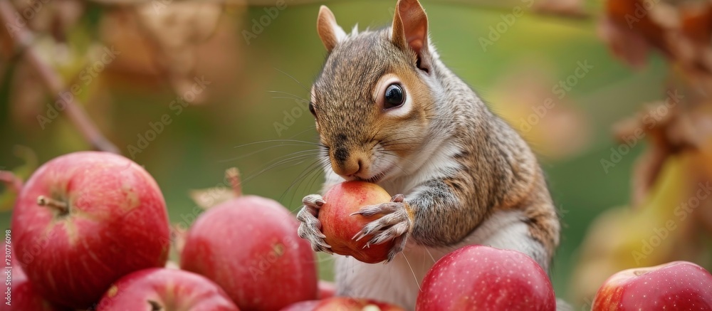 Poster The apples are no longer fresh due to squirrel bites.