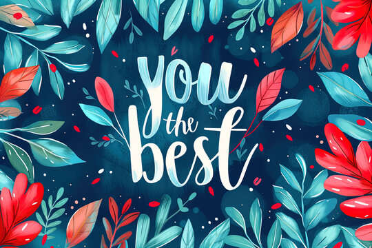 A postcard with the word "You're the best". Design of albums, notebooks, banners, Vector illustration.