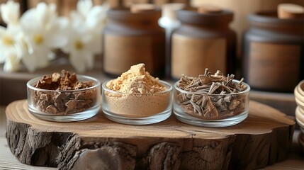 A perfumery ingredients sandalwood and its warm, inviting scent. Generative AI.