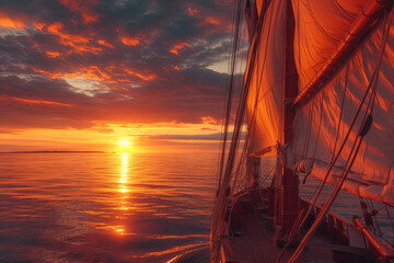 Romantic sunset and sail boat