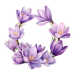 Watercolor round Crocus wreath frame PNG clipart illustration for spring season Easter holiday design