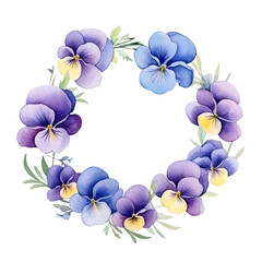 Fototapeta na wymiar Watercolor bright wreath of Pansy flower png element clipart for print invitation card decoration