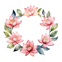Watercolor wreath of Chinese waterlily lotus flower png element clipart for banner template card print design