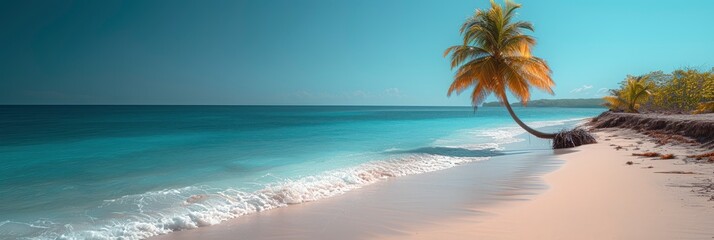 Fototapeta na wymiar Palm Tree Turquoise Ocean Water Beautiful, Background Banner HD