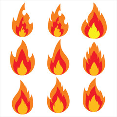 Fire icon collection. Fire flame symbol. Simple vector flame icons in flat style. Flames symbols set flat style