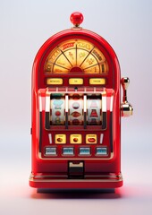 Slot machine on a white background. Gambling. Generative AI.