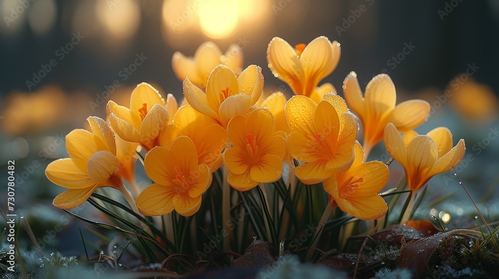 Sticker An early spring photo of yellow crocuses.