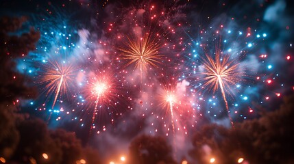 A fireworks illuminating the night sky in celebration of America Day. AI generate illustration