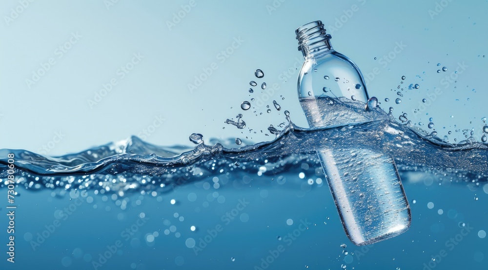 Poster the image features a bottle with a captivating water splash, creating a visually striking compositio
