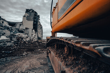 destroyed and burned houses in the city during the war in Ukraine