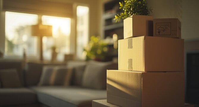 Cardboard boxes for moving into a new modern home. Move concept.