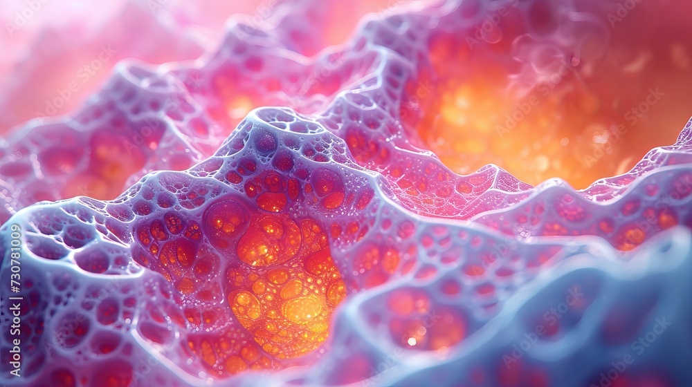 Fototapete a biotech concept is the division and development of cells. it is a high organic technology with a p