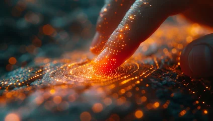 Fotobehang Finger on a glowing digital interface © Archil