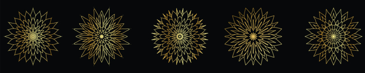 Golden mandala on a black background, vector illustration.