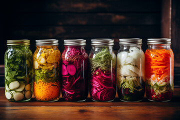 Fermented vegetables in jars